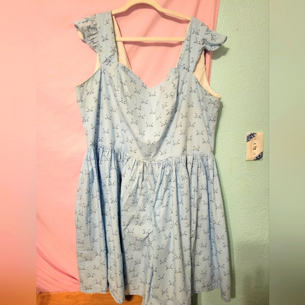 Blue Cat print Cotton Dress
